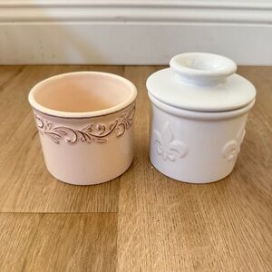 Set Of 2‎ The Original Butter Bell Crock L. Tremain French Ceramic, White & Pink